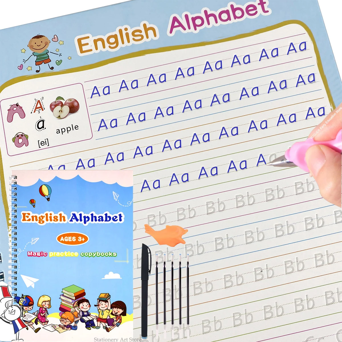 

Reusable Learning English Writing Paste Calligraphy Groove Copybook For Kids Magic Book Calligraphic Letter Practice Toy Gifts