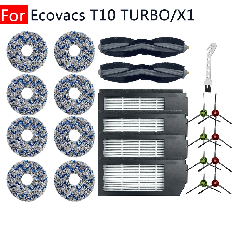 

Набор аксессуаров для пылесоса Ecovacs T10 TURBO X1, основная и боковая щетки, фильтр НЕРА, тряпка, тряпка, Сменный Набор аксессуаров для дома