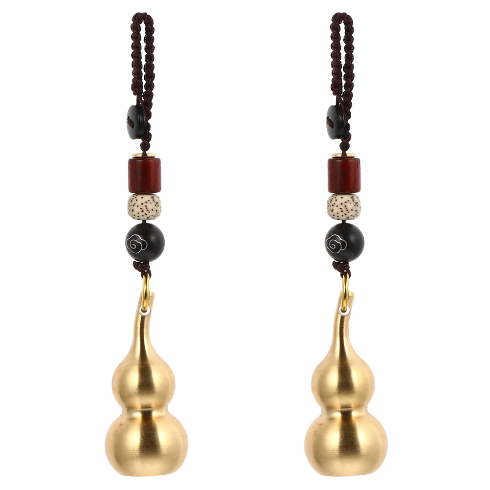 

2Pcs Gourd Keychains Car Key Holder Pure Copper Key Chains Hanging Ornament