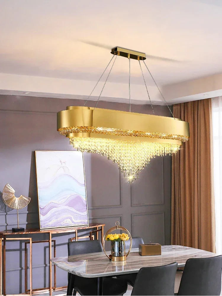 

2023 Современная дизайнерская Подвесная лампа из искусственного кристалла в гостиную, золотистая хрустальная лампа, роскошная люстра для столовой