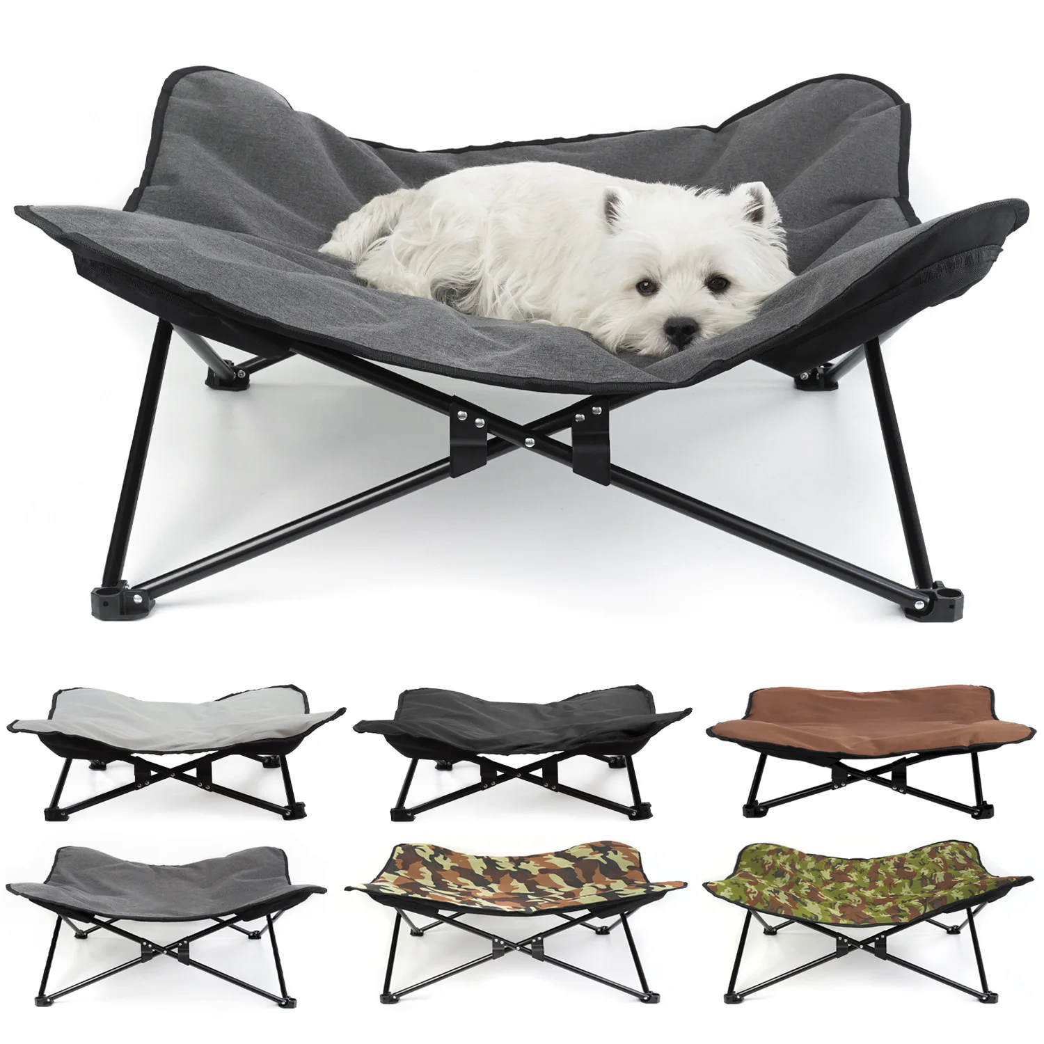 

Portable Elevated Dog Bed Folding Pet Cot For Indoor Outdoor Traveling Camping Fold Up Steel Frame Hammock Chair