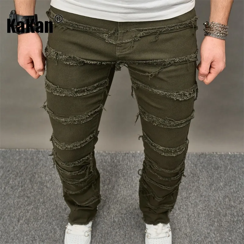 Мужские джинсы в стиле ретро Kakan модные и изношенные свободные прямые длинные