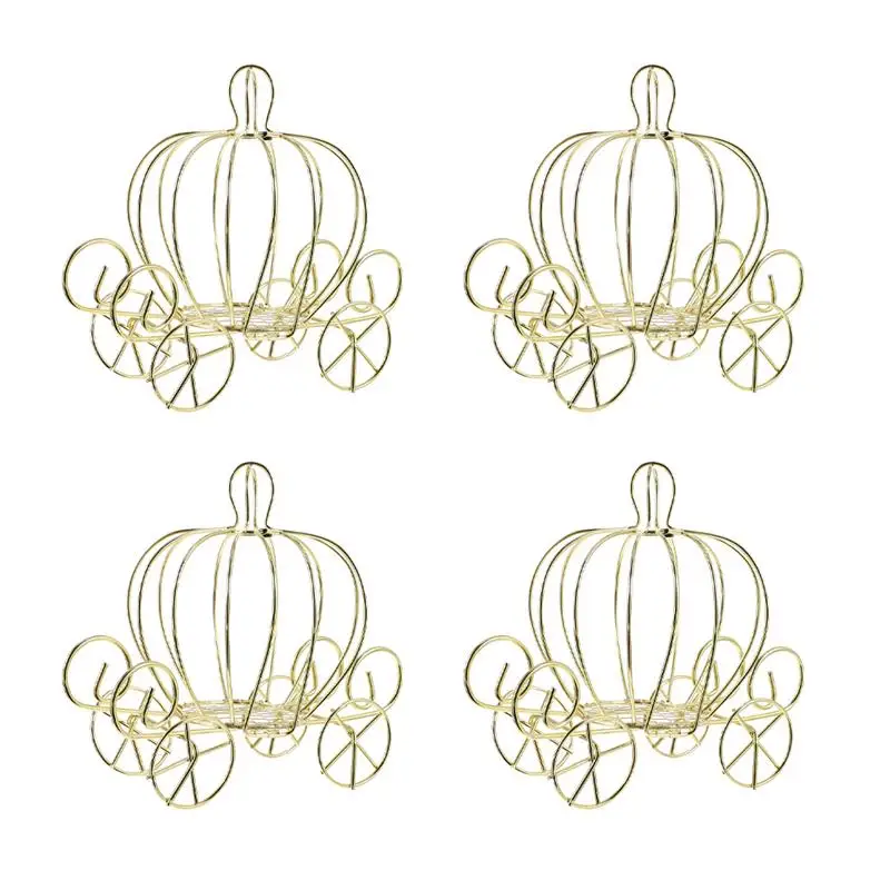 

4pcs Creative Pumpkin Carriage Decor Candy Holder Pumpkin Cart Metal Candy Box