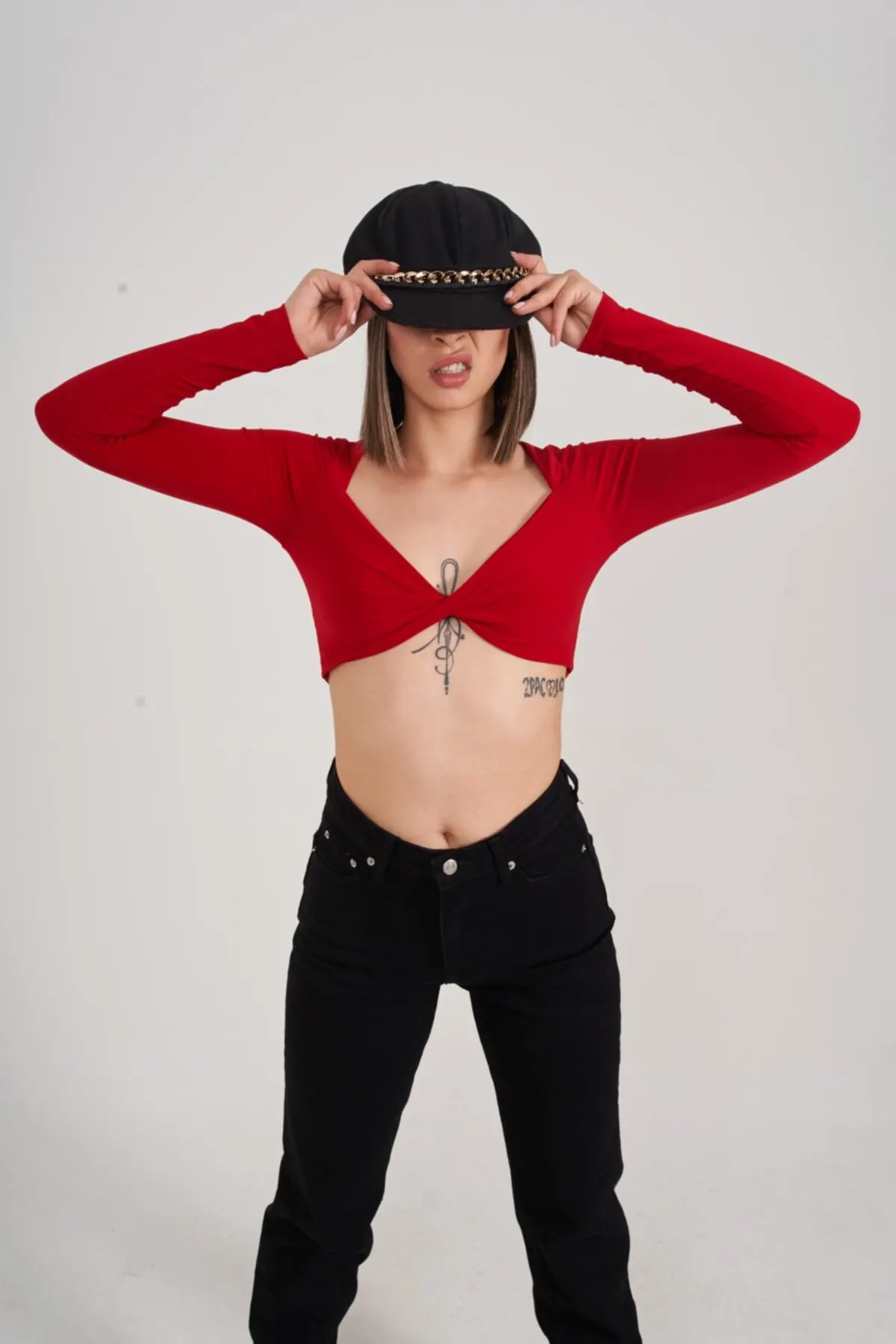 

Women's Summer Crop Top Blouse Red Long Sleeve Crop Walery Blouse Casual Tank Top Vest Blouse