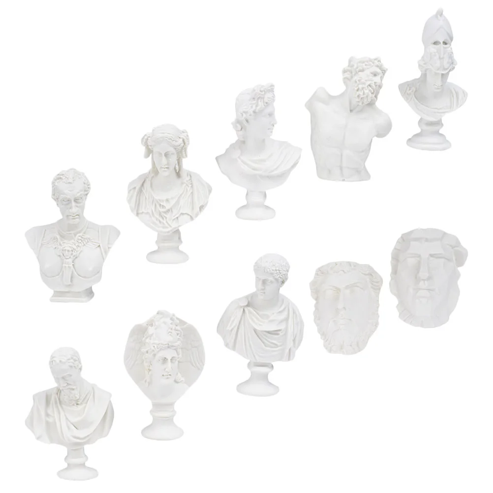 

10 Pcs Greek Figurine Ornament Greek Bust Home Office Decor Resin Crafts Sketch Mini Craft Props Greek David Figurine Photo Prop