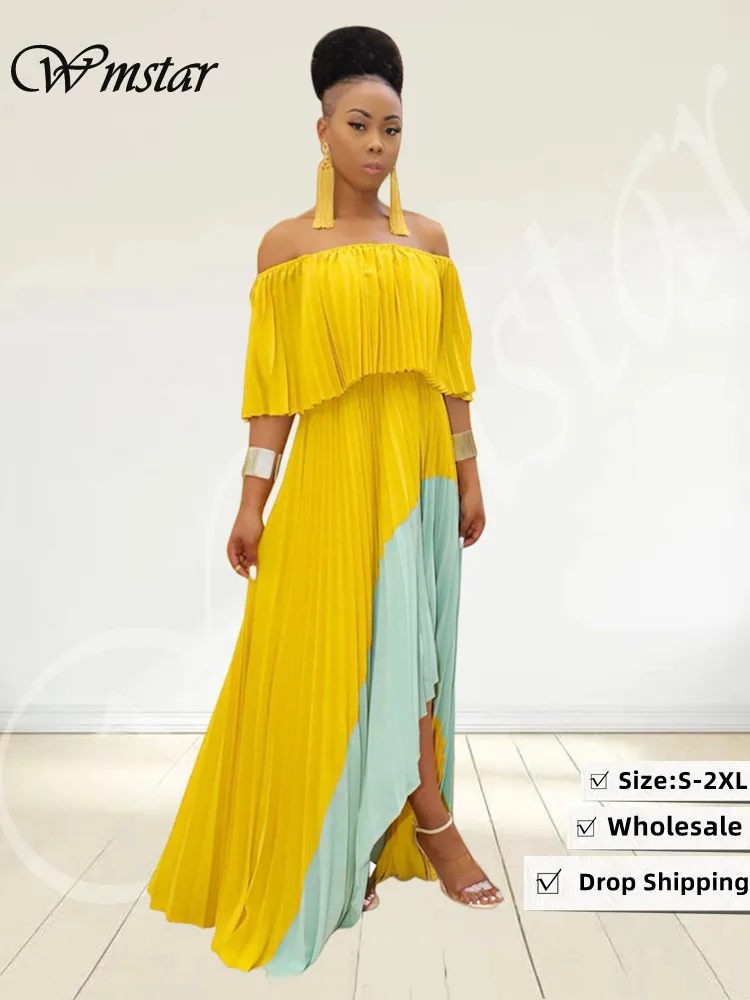 

Wmstar Dresses for Women Sexy Off Shoulder Short Sleeve Multi Loose Sweet Elegant Party Maxi Dress Summer Wholesale Dropshipping