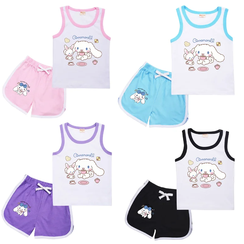 

Kawaii Sanrio аниме Cinnamoroll детский Модный комплект летний без рукавов Детские майки хлопковый жилет футболка шорты подарок для девочек