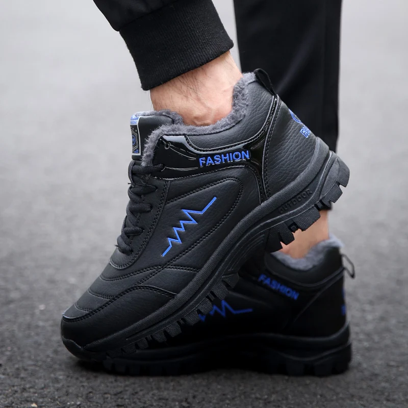 Winter Men Boots with Fur Warm Snow Shoes Mele Work Casual Sneakers High-Top Ankle Boots