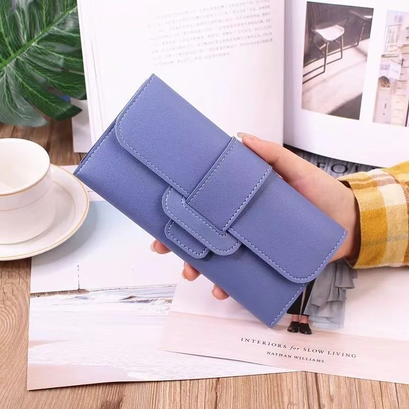 Women's wallets women's long three-fold flip Korean version of small fresh students change multifunctional buckle wallet foreign
