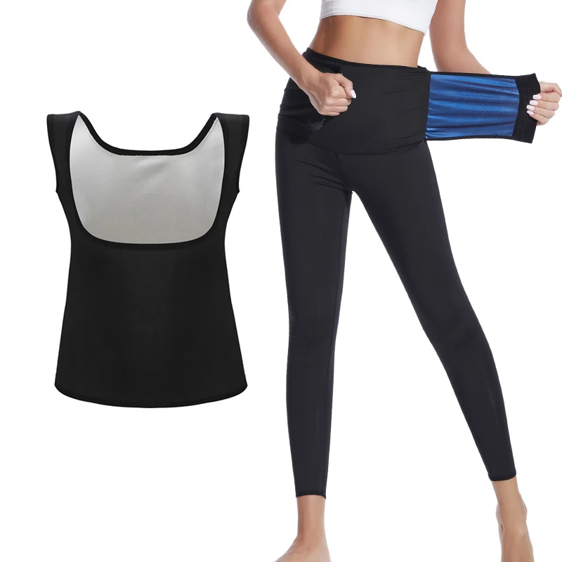 

Women's Sauna Sweat Pants Body Shaper Gym Workout Leggings + Weight Loss Sauna Shirt Sweat Suit Waist Trainer Vest Shapewear Set