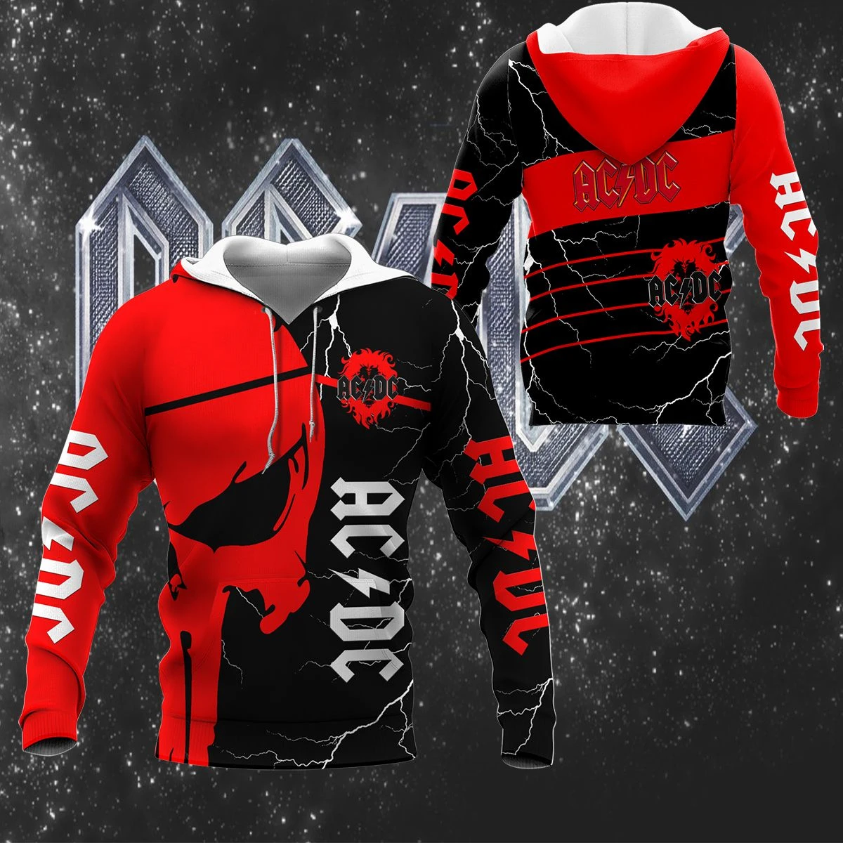

The new spring and autumn brand AC⚡DC logo fashion casual men's 3D digital printing hooded zipper shirt sports unisex jacketAC02