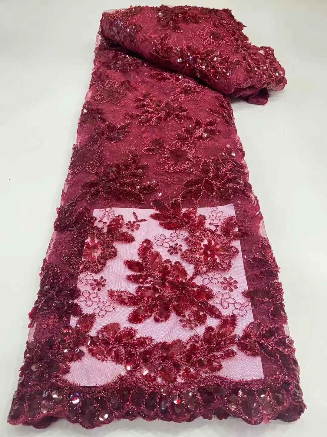 

High Quality African Nigerian French Tulle Fully Sequins Luxury Lace Fabric For DIY Wedding Dress