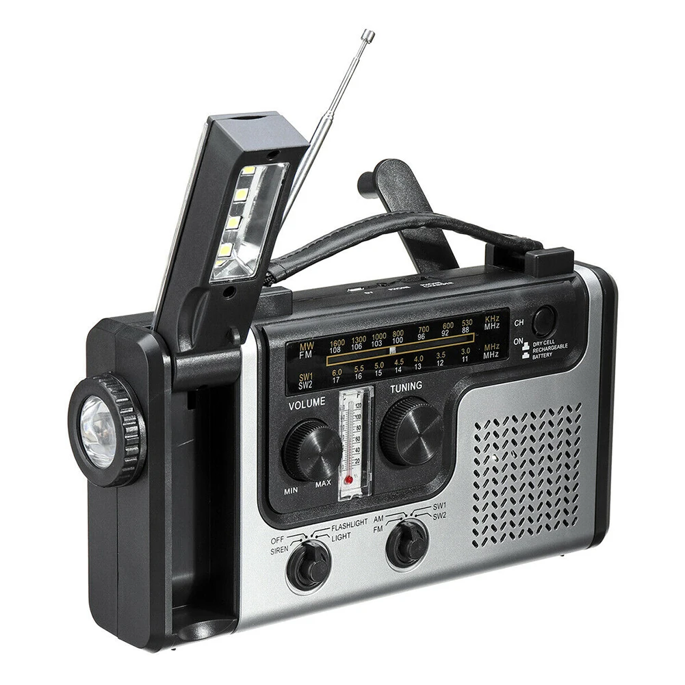 

Портативное радио Hand crank radio серебристого цвета