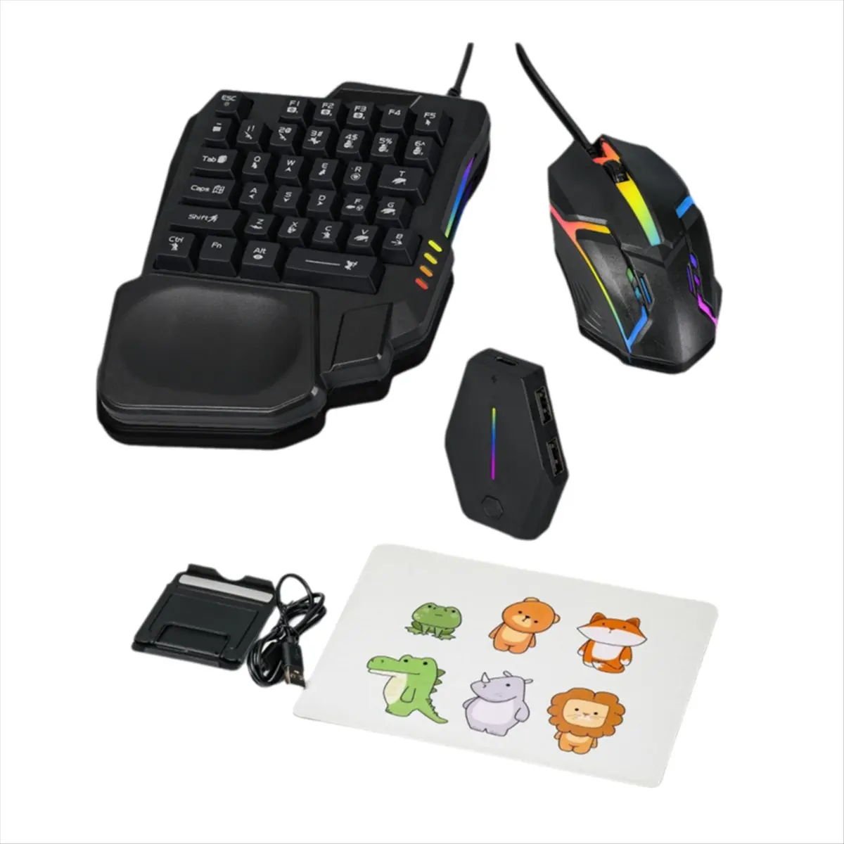 Фото ★ ▲   Эргономичная игровая клавиатура с RGB-подсветкой на 35 клавиш + конвертер для клавиатуры и мыши + мышь, 5 в 1, комплект для мобильных игр. №2