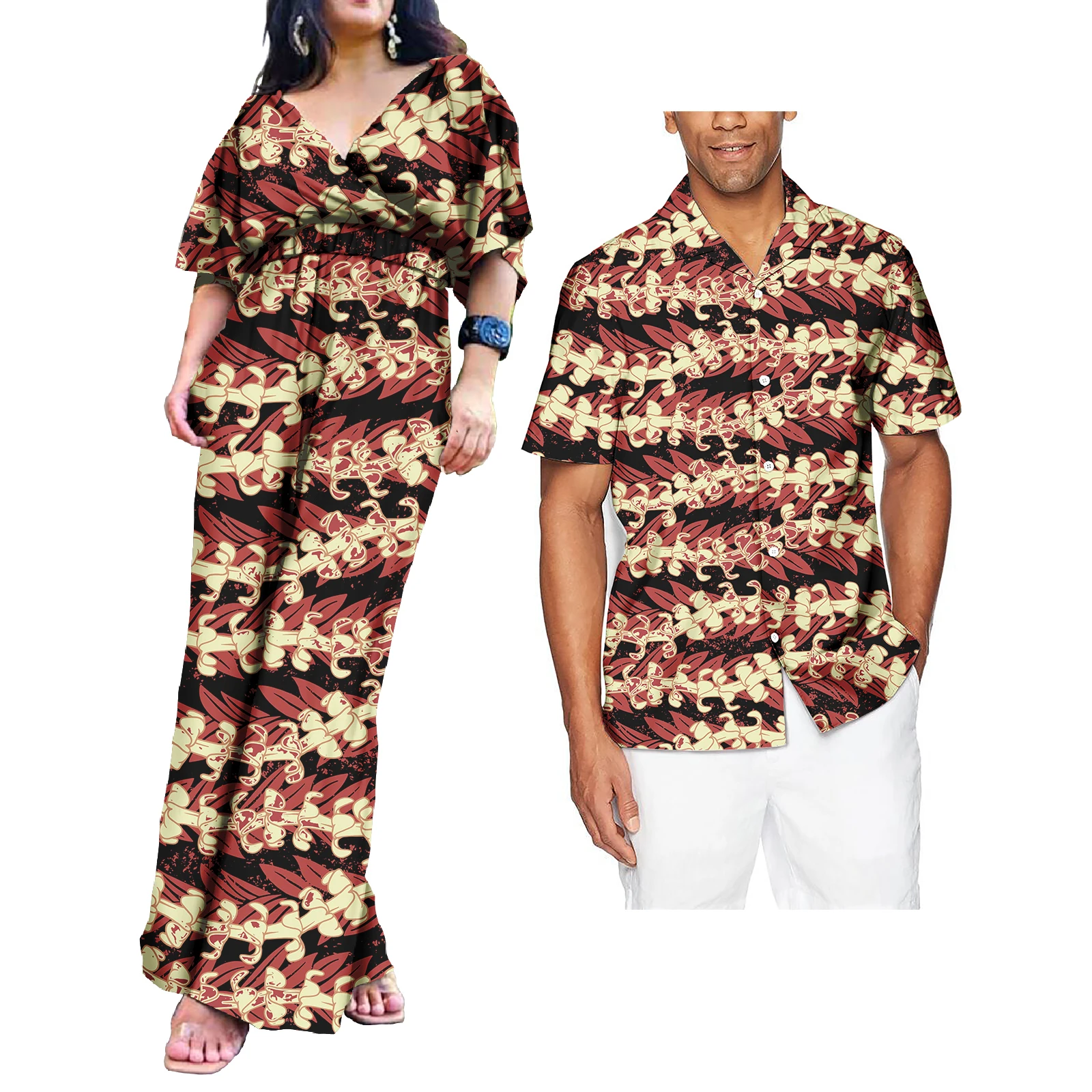 Plus Size Polynesian Tribal Design Puletasi one piece jumpsuit &amp Men Hawaiian Shirt Elegant Casual Women Clothing Lady
