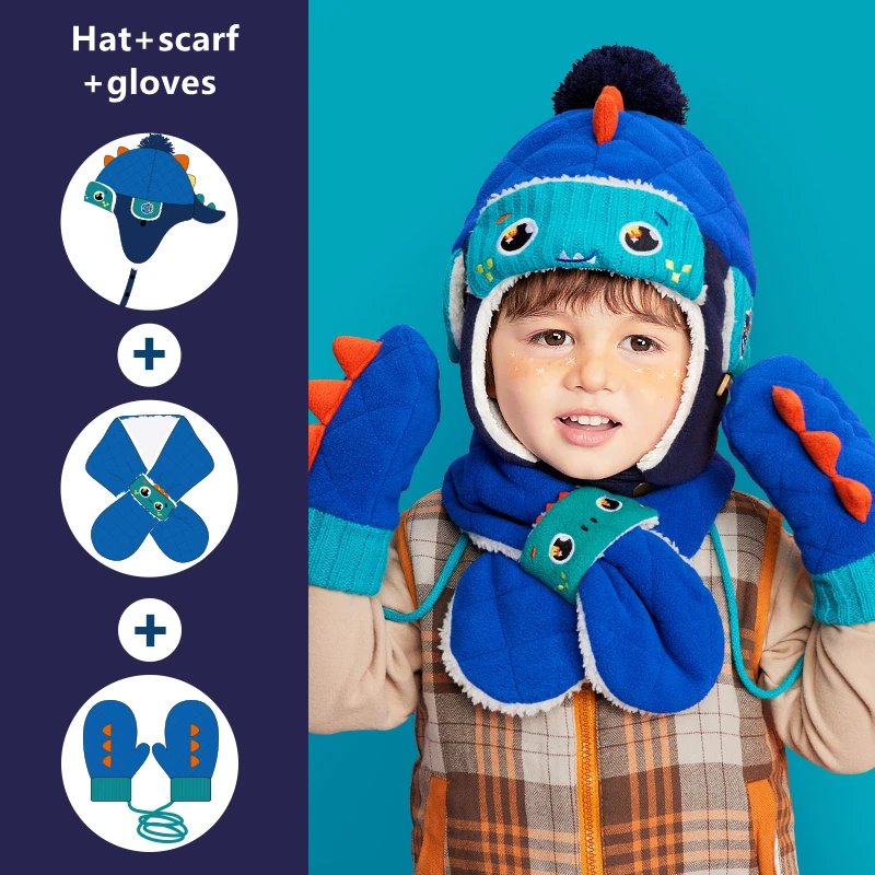 

Baby Boys Girls Hat Scarf Gloves Children Ear Flap Winter Warm Plush Cap Outdoor Lei Feng Cap Beanie Gifts Hat For 0-8 Years