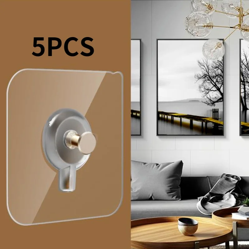 

5PCS PVC Strong Adhesive Nails Hook Wall Poster Decorative Paintings Seamless Waterproof Durable Kitchen Bathroom Hook Hanger