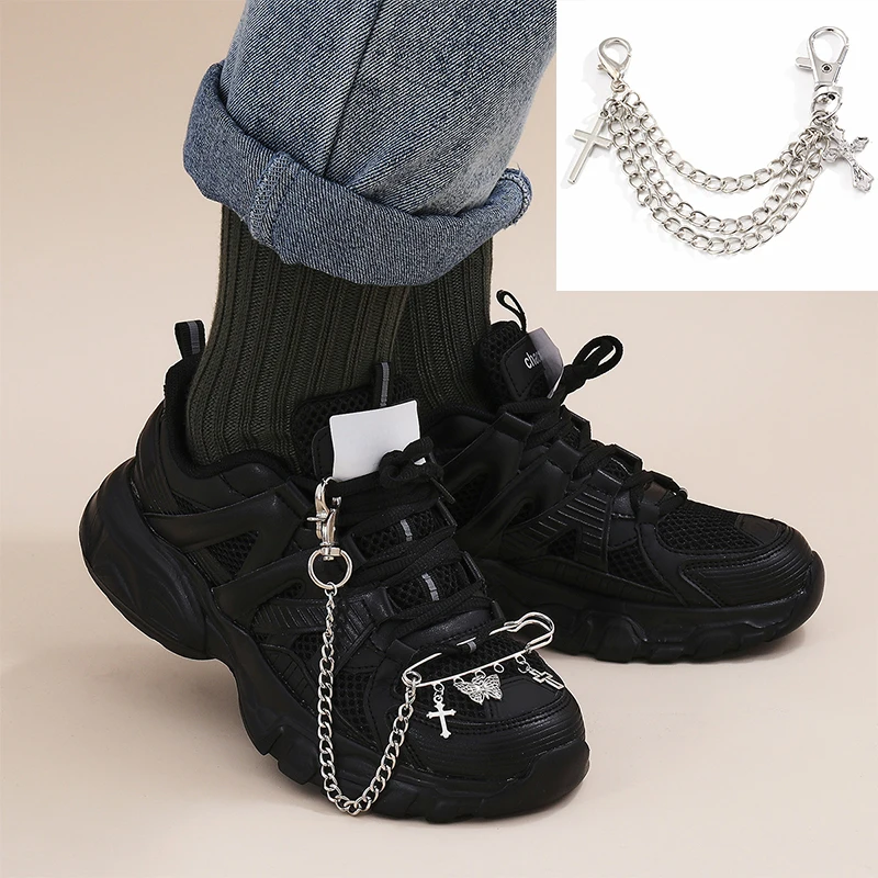 

INS Fashion Charm Cross Tassel Pendant Boot Shoe Chain Jewelry For Women Unisex Trendy Hip Hop Anklet Chain Party Jewelry Gift