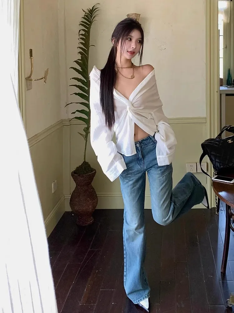 Huax Day Hair Уникальная шикарная маленькая рубашка с узлом Design Sense Свободные рубашки