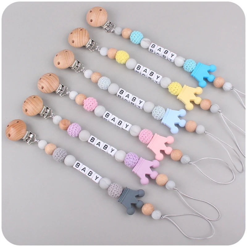 

Baby Pacifier Clip Teething Toy Soothie Holder for Boy Girl Unisex Crown Feeding Bead Clip Chain for Infant 0-6-12 Month