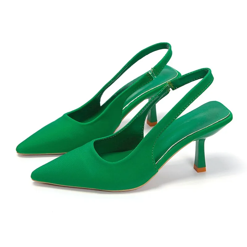 

Women Summer Shoes 2023 New Fashion Pointed Toe Stiletto Medium Heel High Heels Women Back Empty Toe Sandals Green Women's Shoes