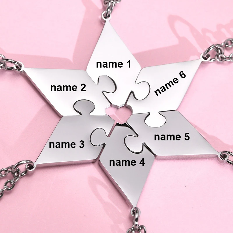 

Free Custom 3/4/6 Pcs/Set BFF Necklaces for Women,Personalize Names Stainless Steel Star Puzzle Pendant for Sisters Best Friends