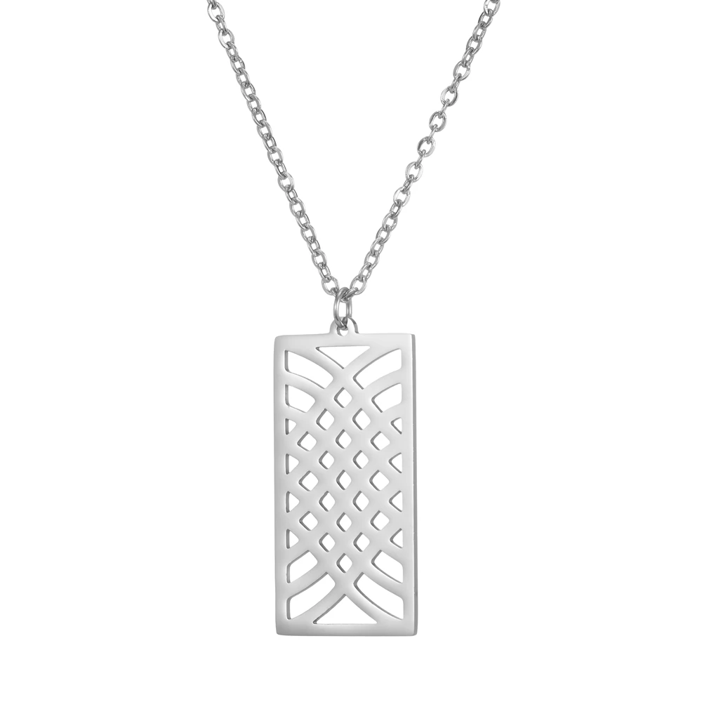 

Xincong Stainless Steel Jewelry Steel Color 13.34x28.23mm Hollow Pattern Rectangle Pendant Necklace With 45+5cm Link Chain