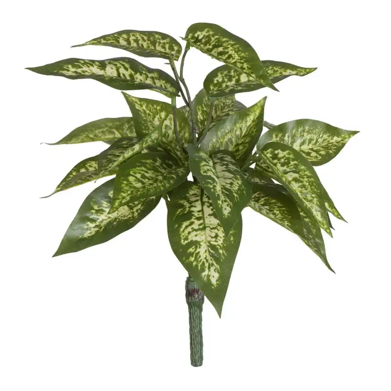 

Indoor Artificial Green Dieffenbachia Bush - Realistic Looking Colorful Foliage of Plastic - Maintenance Free - 3 per