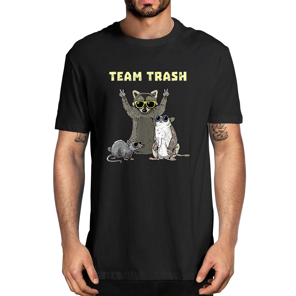 

100% Cotton Team Trash Opossum Raccoon Rat Funny Animals Garbage Gang Men's Novelty T-Shirt Women Casual Streetwear Soft Tee