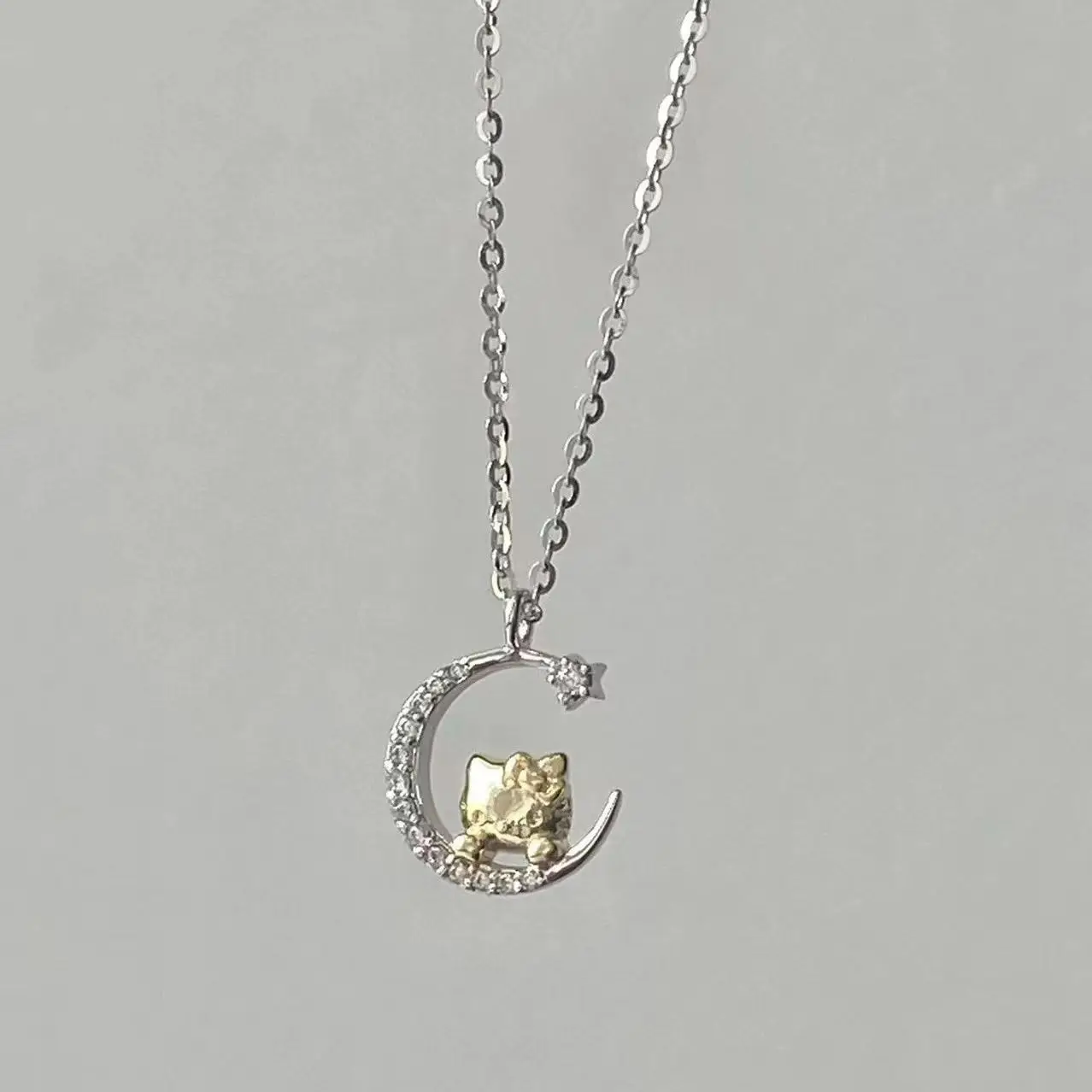 

Kawaii Hello Kitty Necklace Cute Fashion Anime Cartoon Light Luxury Kt Cat Moon Necklace Girl Christmas Birthday Gift
