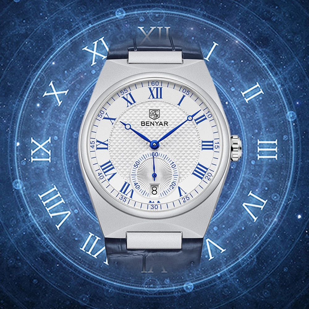 

BENYAR 2023 New Business Men Roman numerals Quartz Watches Luxury Waterproof Sports Leather Wristwatches Relogio Masculino