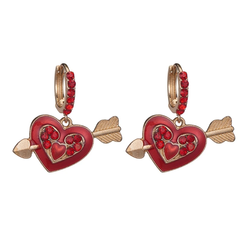

Heart Earring Rhinestone Fashion Dangle Hoop Earrings for Women Girls Cute