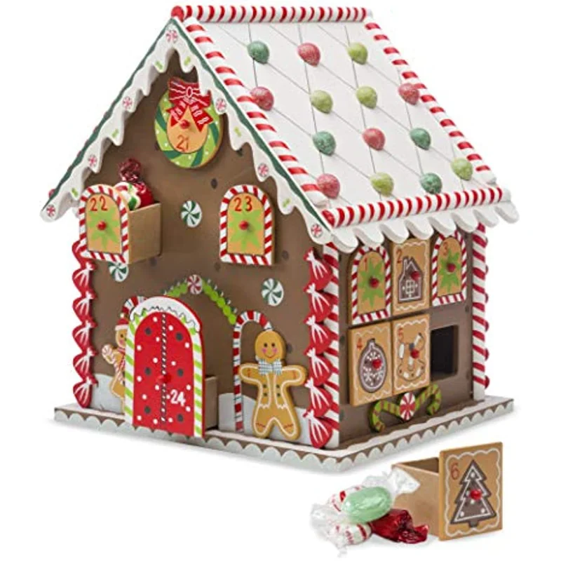 

Деревянный имбирный домик с обратным отсчётом до Рождества календарь для Адвента 10,5x8x9,5 ч