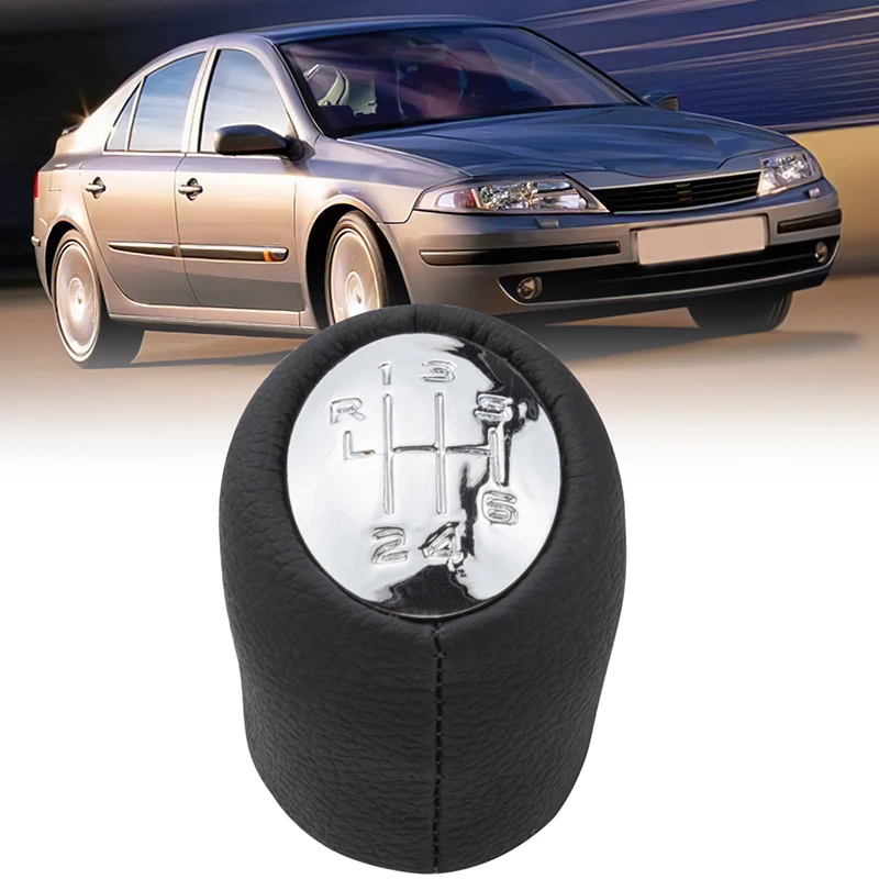 

6 Speed Chrome Cap Black Character For Renault Laguna II 2 Mk2 2001-2007 Car Leather Gear Shift Knob Lever Stick Handball Head