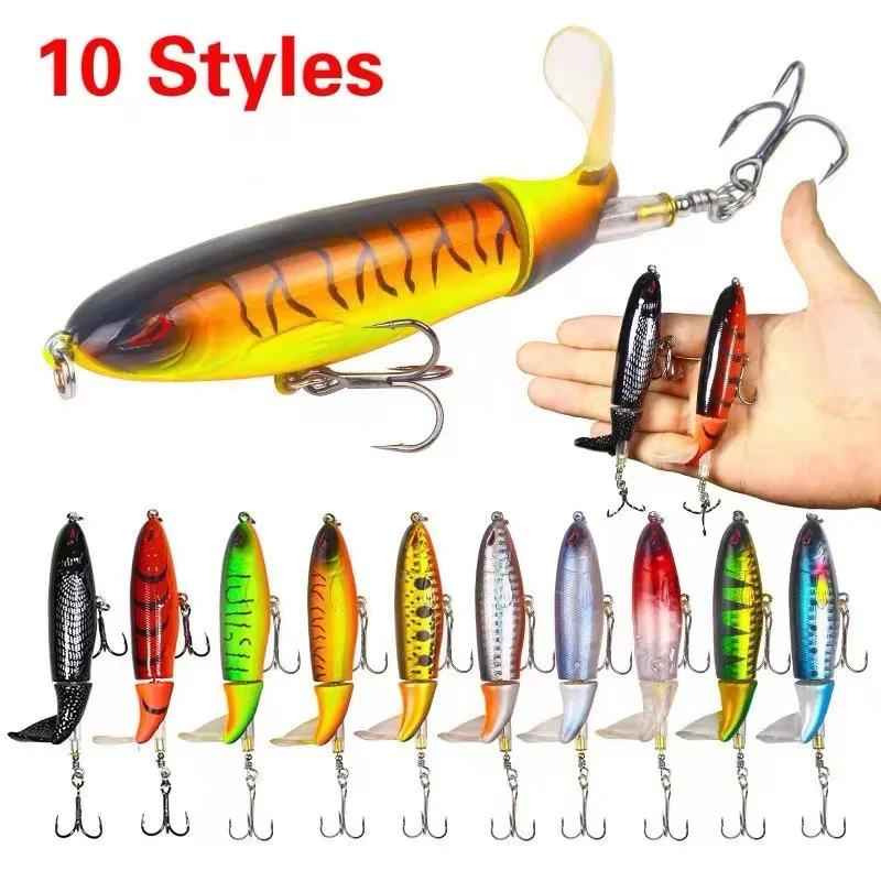 

10cm/11cm Topwater Fishing Lure Whopper Popper Artificial Bait Hard Plopper Soft Rotating Tail Fishing Tackle Fishing Bait