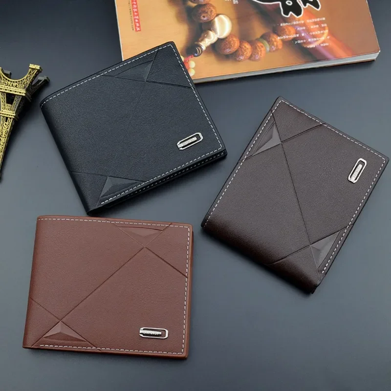 

2023 Vertical Personalized Tide JewelryPurseMen's Short Double Folding Faux Leather Credit Card ID Wallet Folding Wallet Clutch