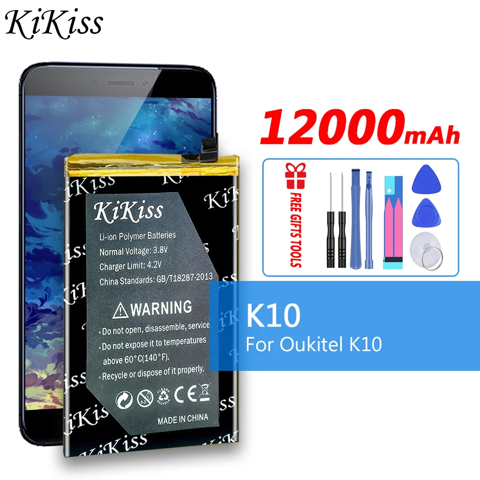 

Original KiKiss 12000mAh K10 Battery for Oukitel K10 K-10 K 10 Mobile Phone Rechargeable Batteries ACCU Spare Battery+Free Tools