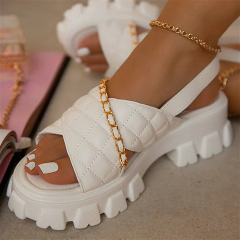 

Chunky Platform Women Shoes 2022 New Spring Autumn Open Toe Sandals Casual Beach Slides Designer Slippers Chain Flip Flops