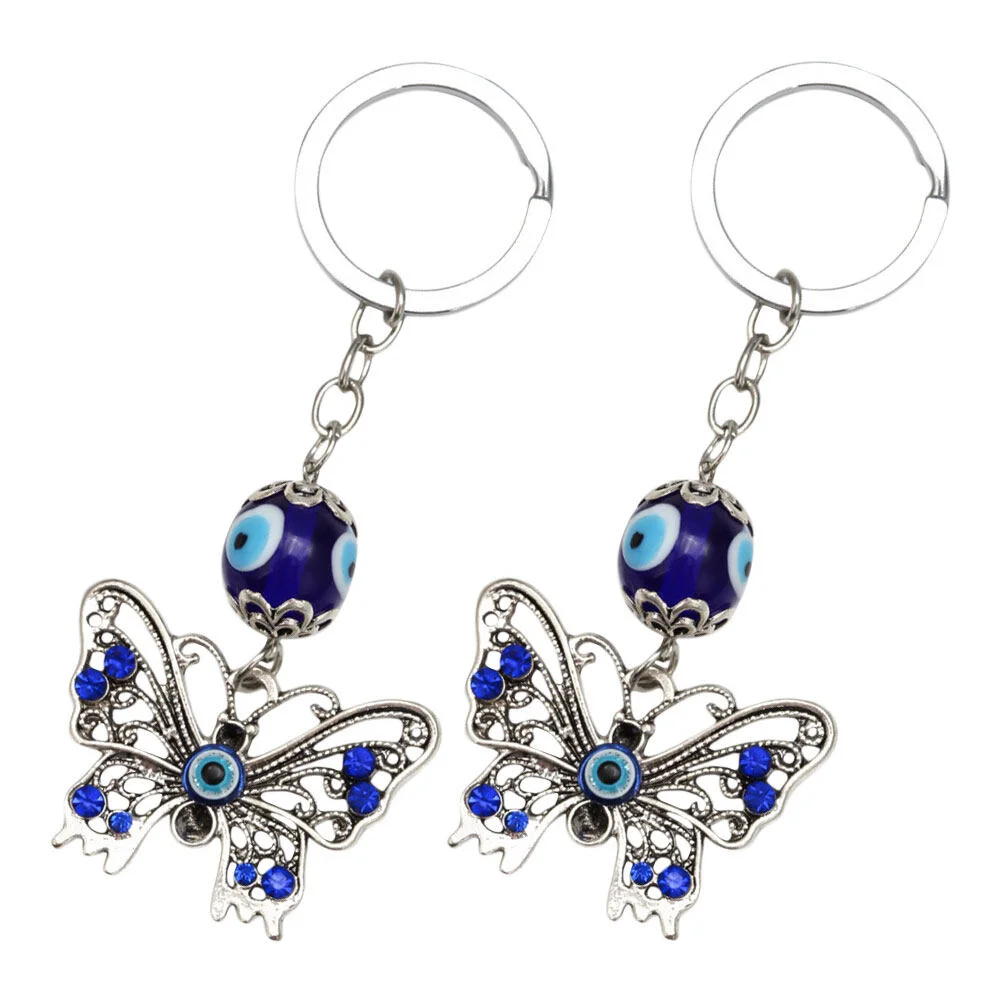 

2 Pcs Key Chain Keychain Adorns Keychains Car Keys Butterflies Decors Fashion Ring Hangings Blue Pendants Bag Evil Eye Keyrings