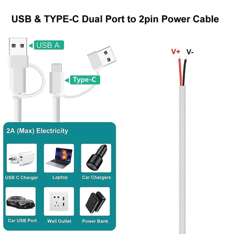 Y6U6 USB Type C 2-контактный провод кабель сделай сам 5 В 2 А черный USB-питание с