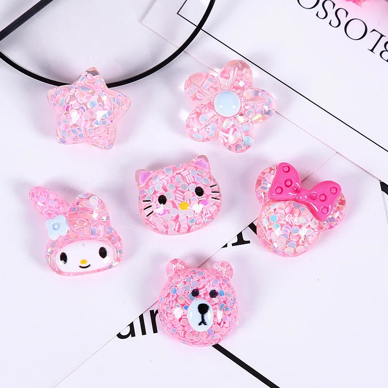 

10Pcs Flash powder bear Cat rabbit Resin Flat Back Planar DIY Kids Hairpin Patch Crafts Materials Scrapbook Arts Patch