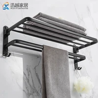 towel rack 40 60 cm folding holder with hook bathroom accessories wall mount rail shower hanger aluminum bar matte black shelf
