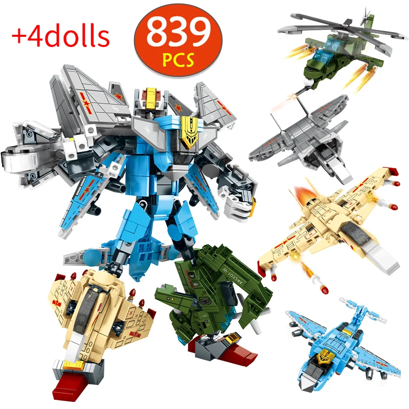 

839pcs City Deformed Robot Gunship Warrior Building Blocks Mecha Fighter Helicopter Figures Bricks Toys For Kids Gifts