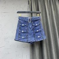 dark blue denim shorts 2022 new summer korean style high waist a line skirt womens fashion zipper sexy mini jeans skirts femme