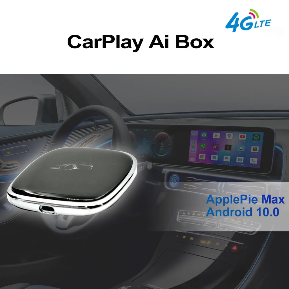 Car CarPlay AI Box Applepie Max Android 10 Android-Авто 4G LTE SIM-карта зеркальный корпус Qualcomm 8 Core USB