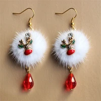 cute reindeer christmas theme jewelry snowflake ear stud christmas earrings pompon hook earrings