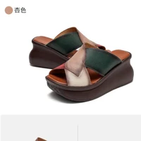 2022 summer slippers genuine leather shoes handmade slides flip flop on the platform clogs for women woman slipper