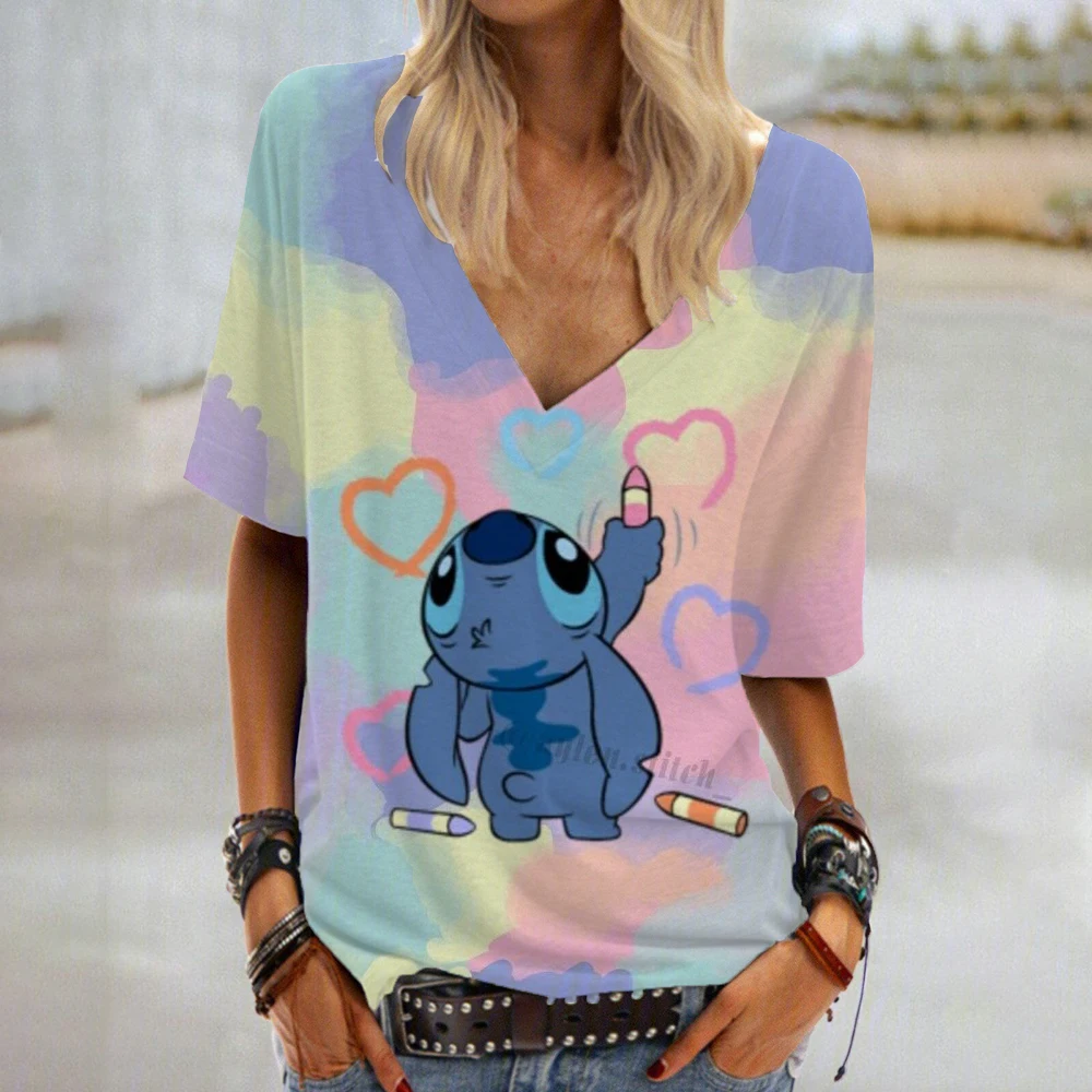 Новая летняя женская модная футболка с v-образным вырезом повседневный топ