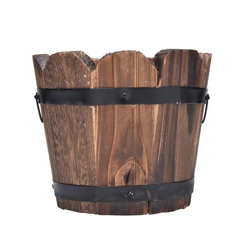 

Preservative Wooden Flower Bucket Outdoor Balcony Planting Vegetables Home Decoration Round Retro Small Barrels Planter