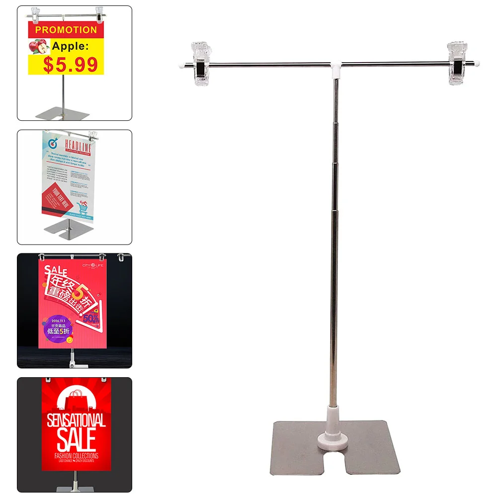 

T- shaped Adjustable Poster Stand Small Size Desktop Stainless Steel Advertising Display Banner Stand Holder Store Display with